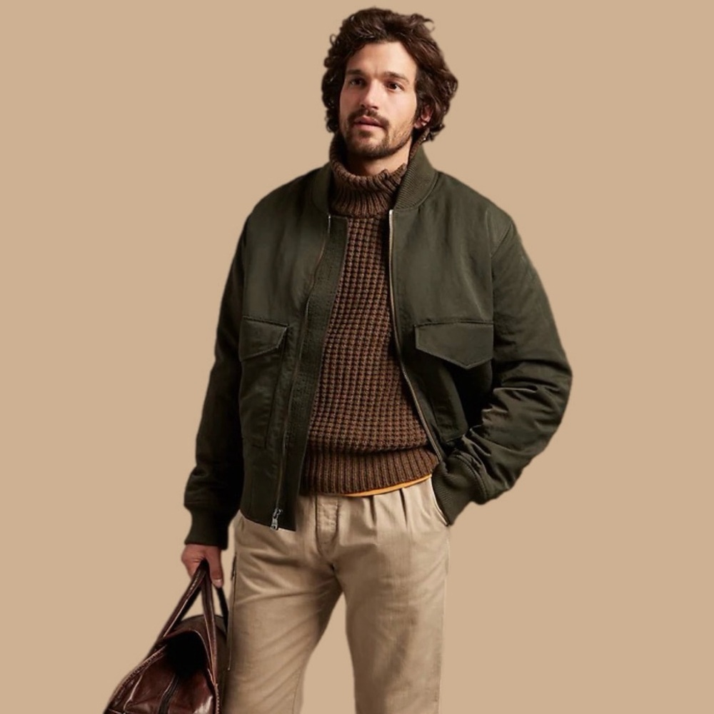 Banana Republic Vintage Bomber Jacket Earthen Dark Olive Green Men’s Size M Tall